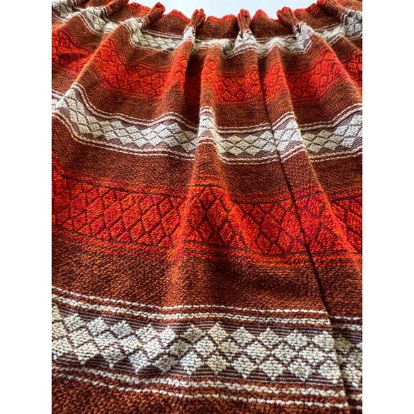 Vintage 70s curtains, brick red, brown, beige striped panel, pleated, pair - Picture 6 of 10